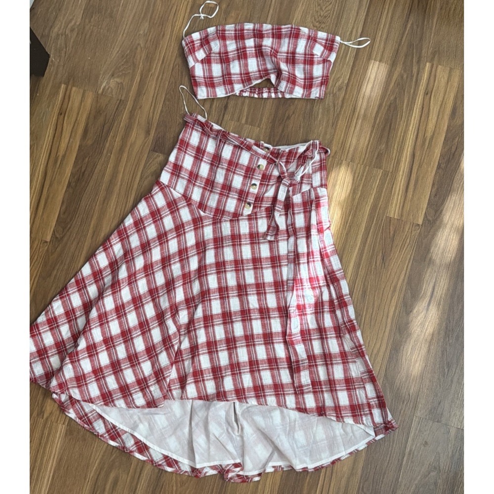 NWT Free People Gingham Plaid Strapless Top High Rise Maxi 2pc Outfit Small/S - Picture 5 of 11